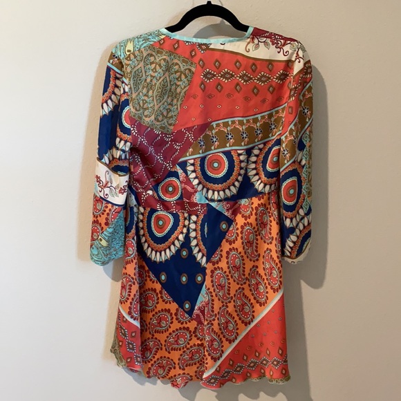 CABI Boho Tie Front Patchwork Kimono/Swim Coverup 3/4 sleeve Sz S - Picture 2 of 4